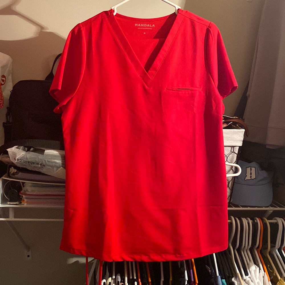 FIGS DUPE Mandala Scrubs cotton candy red top and bottom matching set